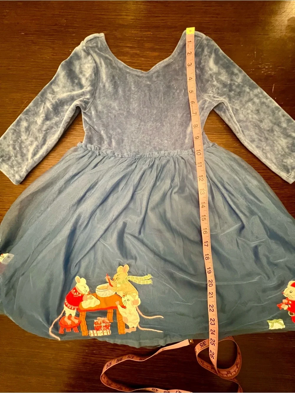 Mini Boden 7/8Y Velvet Tulle Layered Appliqué Holiday Dress Bluejay Festive Mice